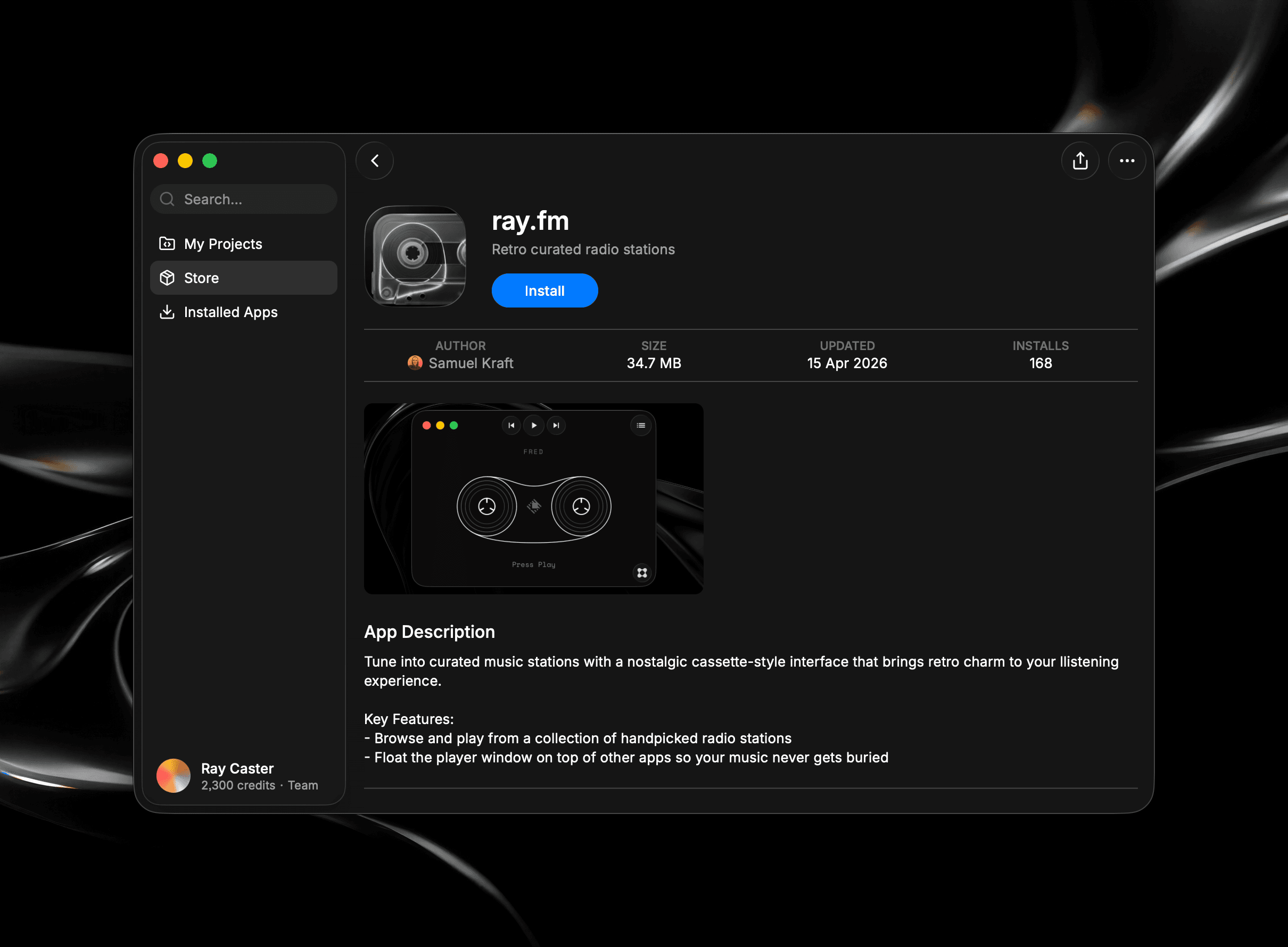 An app's detail page in the Glaze Store