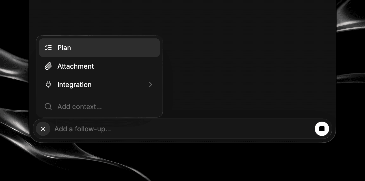 The Add Context menu open in the Agent Chat composer