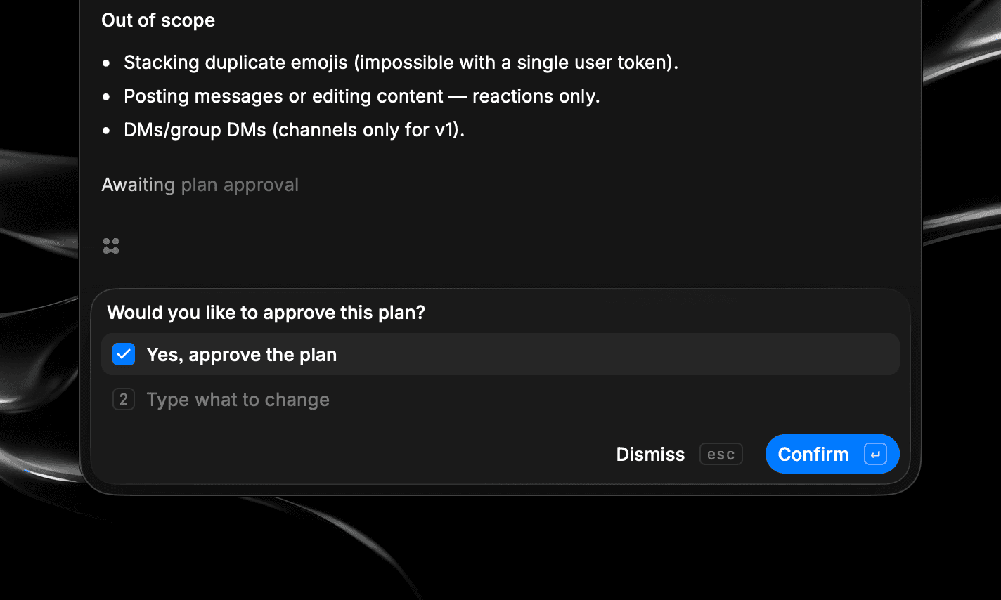 The agent presenting a plan to review and approve in Agent Chat